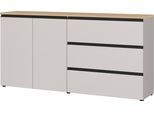 Sideboard GERMANIA "Cormano", weiß (kaschmir, lindberg, eiche, nachbildung), B:180cm H:91cm T:41cm, Holzwerkstoff, Sideboards, Sideboard, Sideboard mit zwei Türen und drei Schubkästen