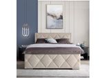 Boxbett HOME AFFAIRE "Alfie, inkl. Bettkasten&Topper", beige, L:211cm, Holzwerkstoff, Spanplatte, Komplettbetten, Boxbett, Wahlweise mit Knopfsteppung oder Strasssteinen, H2, H3 und H4 wählbar