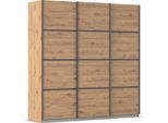Kleiderschrank RAUCH "Schwebetürenschrank Garderobe Schrank TOP ANGEBOT Avola", braun (eiche artisan, leisten graumetallic), B:203cm H:229cm T:62cm, Holzwerkstoff, Schränke, Kleiderschrank, mit eleganten Zierleisten in Chrom, Schwarz oder Weiß MADE IN GERMANY