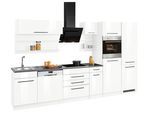 Küchenzeile KOCHSTATION "KS-Tulsa", weiß (küche: weiß, korpus: weiß, arbeitsplatte: anthrazit), B:330cm T:60cm, Komplettküchen-Sets, Küchenzeile, mit E-Geräten, Breite 330 cm, schwarze Metallgriffe, MDF Fronten