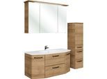 Badmöbel-Set SAPHIR "Quickset 318, mit Türdämpfer", braun (riviera eiche quer nachbildung), B:142cm H:200cm T:48cm, Holzwerkstoff, Kastenmöbel-Sets, Badmöbel-Set, Badezimmer-Set mit Mineralmarmorwaschtisch und Midischrank