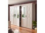 Kleiderschrank FORTE "Kashmir, klassischer Landhausstil, Made in Europe", weiß (pinie weiß), B:255cm H:221cm T:63cm, FSC-zertifizierter Holzwerkstoff, Schränke, Kleiderschrank, mit Spiegel und dekorativen Fräsungen und Elementen, Topseller