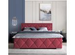 Boxbett HOME AFFAIRE "Alfie, inkl. Bettkasten&Topper", rot (weinrot), L:211cm, Holzwerkstoff, Spanplatte, Komplettbetten, Boxbett, Wahlweise mit Knopfsteppung oder Strasssteinen, H2, H3 und H4 wählbar