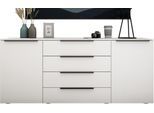 Sideboard BORCHARDT MÖBEL "Tom, moderne Kommode mit dunklen Metallgriffen", weiß (weiß matt), B:166cm H:72cm T:35cm, Spanplatte, Sideboards, Sideboard, 166cm, 2 Türen 4 Schubfächer, variable Einlegeböden, viel Stauraum
