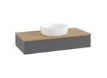 Villeroy und Boch Antao Waschtisch-Unterschrank L09111GK mit Beleuchtung mit Struktur, 100x19x50cm, Waschbeckenplattenfarbe honey oak, anthracite matt lacquer