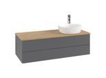 Villeroy und Boch Antao Waschtisch-Unterschrank L23151GK mit Beleuchtung mit Struktur, 120x36x50cm, Hahnloch, Waschbeckenplattenfarbe honey oak, anthracite matt lacquer