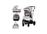 Chipolino Kombikinderwagen Aurora 3 in 1 Babyschale Babywanne Sportsitz Tasche hellgrau