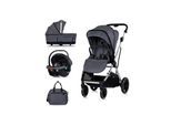 Chipolino Kombikinderwagen Aurora 3 in 1 Babyschale Babywanne Sportsitz Tasche dunkelgrau