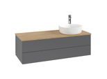 Villeroy und Boch Antao Waschtisch-Unterschrank L23051GK mit Beleuchtung, 120x36x50cm, Hahnloch, Waschbeckenplattenfarbe honey oak, anthracite matt lacquer