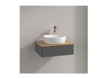 Villeroy und Boch Antao Waschtisch-Unterschrank L07011GK mit Beleuchtung, 1 Auszug, 600 x 190 x 500 mm, Front ohne Struktur, Anthracite Matt Lacquer / Honey Oak