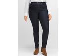 Stretch-Jeans SHEEGO, Damen, Gr. 52, Normalgrößen, blau (blau schwarz denim), 75% Baumwolle, 24% Polyester, 1% Elasthan, unifarben, lang, Jeans