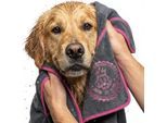 HUND IST KÖNIG ® Hundehandtuch extra saugfähig | Hunde Handtuch aus Mikrofaser mit 4 Eingriffen grau/ rosa