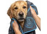 HUND IST KÖNIG ® Hundehandtuch extra saugfähig | Hunde Handtuch aus Mikrofaser mit 4 Eingriffen blau/ grau