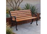 Gartenbank MCW-O25, Sitzbank Parkbank Holzbank 2-Sitzer, Gusseisen Holz Kiefer, 132cm ~ teak