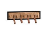 Mid.you , Braun, Schwarz , Holz, Metall, Leder , Echtleder , Büffelleder , Mangoholz , massiv , 60x15x6 cm , Garderobe, Wandhaken & Paneele, Wandgarderobe