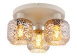 GLOBO LIGHTING Deckenleuchte "ANTONIO", gold (beige matt), 3, Ø 37cm H: 19cm, 1 Stk., Leuchten, Deckenleuchte beige matt mit rauchfarbenem Glas, elegant, Deckenleuchte