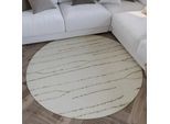 Wollteppich WECON HOME "Hamptons THIRTYNINE", beige (creme weiß), H:10mm Ø:180cm, Schurwolle, Teppiche, Schurwolle, Kurzflor, Wohnzimmer, Schlafzimmer, elegant, Linien-Muster