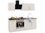 Küchenzeile WIHO KÜCHEN "Cali", beige (küche: natur, korpus: cashmerefarben, arbeitsplatte: granit grau), B:220cm T:60cm, Komplettküchen-Sets, Küchenzeile, mit E-Geräten, Breite 220 cm mit Metallgriffen