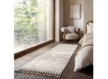 Teppich FLAIR RUGS "ESRA COBBLED", creme, B:80cm H:20mm L:300cm, Wolle, Teppiche, Teppich, Woll Border Teppich, mit Muschelsaumkante