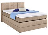 Boxspringbett HAPO "ORNELLA inkl. Bettkasten, in verschiedenen Breiten erhältlich", beige, Liegefläche B/L: 140cm x 200cm, kein Härtegrad, 7-Zonen-Tonnentaschen-Federkernmatratze, Das Bett ist mit pflegeleichtem Feinstrukturstoff in Leinenoptik (100% Polyester) bezogen.;Die Oberseite der Unterfederung und die Ober- und Unterseite der Obermatratze sind jeweils mit einem rutschhemmenden Stoff aus 70