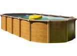 Ovalpool KWAD "Green line Evolution", grau (wood, innenfarbe: grau), B:370cm H:132cm L:610cm, Schwimmbecken, 6,1x3,7x1,32 wood Folie in blau, sand oder grau erhältlich