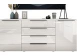 Sideboard BORCHARDT MÖBEL "Tom, moderne Kommode mit dunklen Metallgriffen", weiß (weiß hochglanz), B:166cm H:72cm T:35cm, Spanplatte, Sideboards, Sideboard, 166cm, 2 Türen 4 Schubfächer, variable Einlegeböden, viel Stauraum
