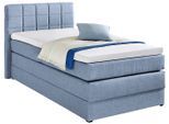 Boxspringbett HAPO "ORNELLA inkl. Bettkasten, in verschiedenen Breiten erhältlich", blau, Liegefläche B/L: 100cm x 200cm, kein Härtegrad, Bonnell-Federkernmatratze, Das Bett ist mit pflegeleichtem Feinstrukturstoff in Leinenoptik (100% Polyester) bezogen.;Die Oberseite der Unterfederung und die Ober- und Unterseite der Obermatratze sind jeweils mit einem rutschhemmenden Stoff aus 70% Polyester und