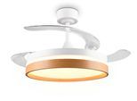 REALITY LEUCHTEN LED Deckenleuchte "VOLDA mit Ventilator, Deckenventilator mit ausklappbaren Flügeln 30W", braun (weiß, holzfarben), 1, Ø 106cm H: 42cm, 1 Stk., Leuchten, Ø 49-106 cm (aufgeklappt), 6 Stufen, LED 30W CCT dimmbar Timer Fernb., LED Deckenleuchte