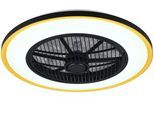 REALITY LEUCHTEN LED Deckenleuchte "VARPULA mit Ventilator, oszillierender Deckenventilator +Licht 28W LED", schwarz, gold, 1, Ø 55cm H: 20cm, 1 Stk., Leuchten, 6 Stufen Ventilator, CCT LED dimmbar Fernbedienung Schirm schwarz-gold, LED Deckenleuchte