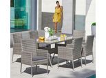 Garten-Essgruppe MERXX "Costa Rica", grau, Obermaterial: 100% Polyester. Füllung: 100% Polyurethan, Sitzmöbel-Sets, Garten-Essgruppe, Polyrattan, Tischplatte aus Sicherheitsglas, Unser Dauertiefpreis
