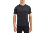 Laufshirt ENERGETICS "He.-T-Shirt Ailo SS M", Herren, Gr. S, schwarz (melange, schwarz, schwarz), Obermaterial: 88% Polyester, 12% Elasthan, unifarben, Rundhals, Raglanärmel angesetztes Bündchen, Shirts Laufshirt