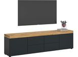 Lowboard OTTO HOME "MAMBO, Breite 200cm, 2 Türen, 4 Schubkästen, push-2-open", schwarz, wotan eiche nachbildung, B:200cm H:54cm T:37cm, Sideboards, Lowboard, Lowboard, TV Unterschrank, Tv-Schrank, Wohnzimmer