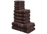 Handtuch Set OTTO HOME "Vanessa, 10-tlg Handtuch-Set, weich, in Standard- und Premium-Qualität", braun, 10 tlg., Premium (550g/m²), Walkfrottee, Walkfrottee, Obermaterial: 100% Baumwolle, Handtuch-Sets, Handtuch Set, 100% Baumwolle, Duschtücher, Handtücher, Gästetücher, mit Bordüre, Topseller