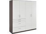 Drehtürenschrank RAUCH "Kleiderschrank Schrank Garderobe Garderobenschrank HOMBURG", weiß (graumetallic, hochglanz weiß), B:181cm H:197cm T:54cm, Holzwerkstoff, Schränke, Drehtürenschrank, mit viel Stauraum, oberer Schubkasten mit Einteilung MADE IN GERMANY