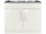 Spülenschrank WIHO KÜCHEN "Cali", weiß (front: weiß glanz, korpus: weiß, arbeitsplatte: canvas grau), B:100cm H:85cm T:60cm, Schränke, Spülenschrank, 100 cm breit