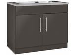 Spülenschrank WIHO KÜCHEN "Cali", grau (front: anthrazit glanz, korpus: anthrazit matt, arbeitsplatte canvas grau), B:100cm H:85cm T:60cm, Schränke, Spülenschrank, 100 cm breit