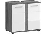Waschbeckenunterschrank WELLTIME "LUCCA, Breite 60cm, 2 Türen, 2 Fächer,mit Siphonausschnitt", weiß (rauchsilber nachbildung, weiß hochglanz), B:60cm H:57cm T:34cm, Holzwerkstoff, Schränke, Waschbeckenunterschrank, MDF-Front, Badmöbel, Badschrank, Schrank, Kommode, Bad, Badezimmer
