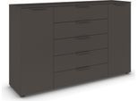 Schubkastenkommode RAUCH "Flipp Schubladenkommode Wäscheschrank Schrank", grau (graphit), B:160cm H:100cm T:42cm, Holzwerkstoff, Sideboards, Schubkastenkommode, 2-türig mit 5 Schubladen und Soft-Close-Funktion in zwei Breiten
