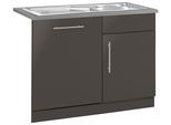 Spülenschrank WIHO KÜCHEN "Cali", grau (front: anthrazit glanz, korpus: anthrazit matt, arbeitsplatte canvas grau), B:110cm H:85cm T:60cm, Schränke, Spülenschrank, 110 cm breit, inkl. Tür/Sockel für Geschirrspüler