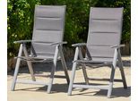 Gartenstuhl MERXX "Taviano", silber, B:60cm H:111cm T:70cm, Obermaterial: 100% Polyester. Füllung: 100% Polyester, Stühle, Gartenstuhl, 2er Set, Alu/Textil, verstellbar, silber, Topseller