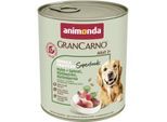 animonda GranCarno Single Protein Superfoods Nassfutter Hund Adult, Huhn und Spinat, Himbeeren, Kürbiskerne 24x800 g