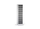 Laptopschrank mit Ladefunktion, 10 Abteile mit Zylinderschloss, CH-Stecker, Stahlblech lichtgrau RAL 7035/ anthr.grau RAL 7016