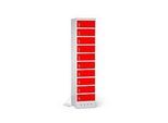 Laptopschrank mit Ladefunktion, 10 Abteile mit Zylinderschloss, CH-Stecker, Stahlblech lichtgrau RAL 7035/verk.rot RAL 3020