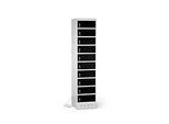 Laptopschrank mit Ladefunktion, 10 Abteile mit Zylinderschloss, CH-Stecker, Stahlblech lichtgrau RAL 7035/tiefschwarz RAL 9005