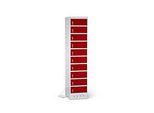 Laptopschrank mit Ladefunktion, 10 Abteile mit Zylinderschloss, CH-Stecker, Stahlblech lichtgrau RAL 7035/weinrot RAL 3005