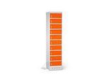 Laptopschrank mit Ladefunktion, 10 Abteile mit Zylinderschloss, CH-Stecker, Stahlblech lichtgrau RAL 7035/reinorange RAL 2004
