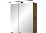 Spiegelschrank SAPHIR "Quickset 700, 2 Türen, 60cm breit, LED-Aufsatzleuchte", braun (riviera eiche quer nachbildung), B:60cm H:70cm T:20cm, Schränke, Spiegelschrank