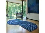 Wollteppich FLAIR RUGS "Conway Retro", blau, B:150cm H:12mm L:240cm, Wolle, Teppiche, Hoch-Tief-Struktur
