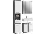 Badmöbel-Set WELLTIME "LUCCA, 3 teilig,, MDF Hochglanzfront, bestehend aus:", weiß (rauchsilber nb, weiß hochglanz), B:114cm H:191cm T:34cm, Holzwerkstoff, MDF, Kastenmöbel-Sets, Badmöbel-Set, Hochschrank, Waschbeckenunterschrank, Spiegel