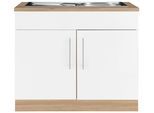 Spülenschrank WIHO KÜCHEN "Cali", weiß (front: weiß matt, korpus und arbeitsplatte: sonoma eichefarben), B:100cm H:85cm T:60cm, Schränke, Spülenschrank, 100 cm breit